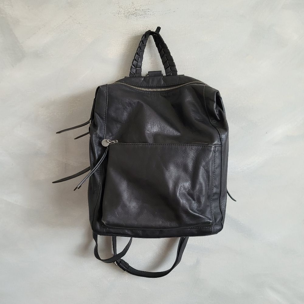 Lucky Brand Women's Black Leather Small Medium Backpack Purse Braided Hook Boho
